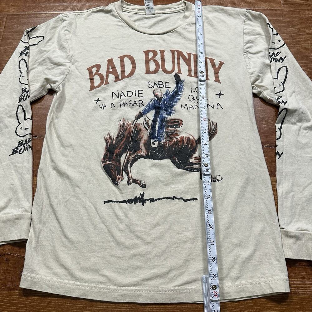 Bad Bunny Most Wanted Tour T Shirt Unisex S Beige Long Sleeve Concert Music City - Picture 10 of 13